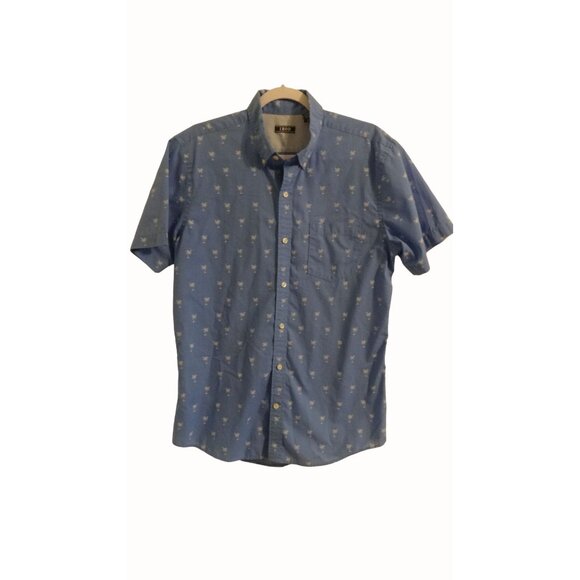 Izod Mens Button Down Shirt Featuring Palm Trees Short Sleeve Blue Size Medium - Picture 1 of 5